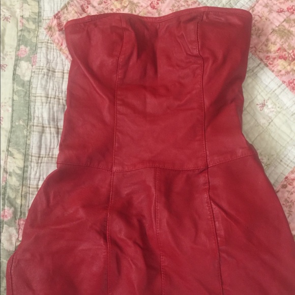 red leather strapless dress